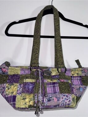 Donna Sharp Quilted Patchwork Floral Shoulder Bag Purple Green